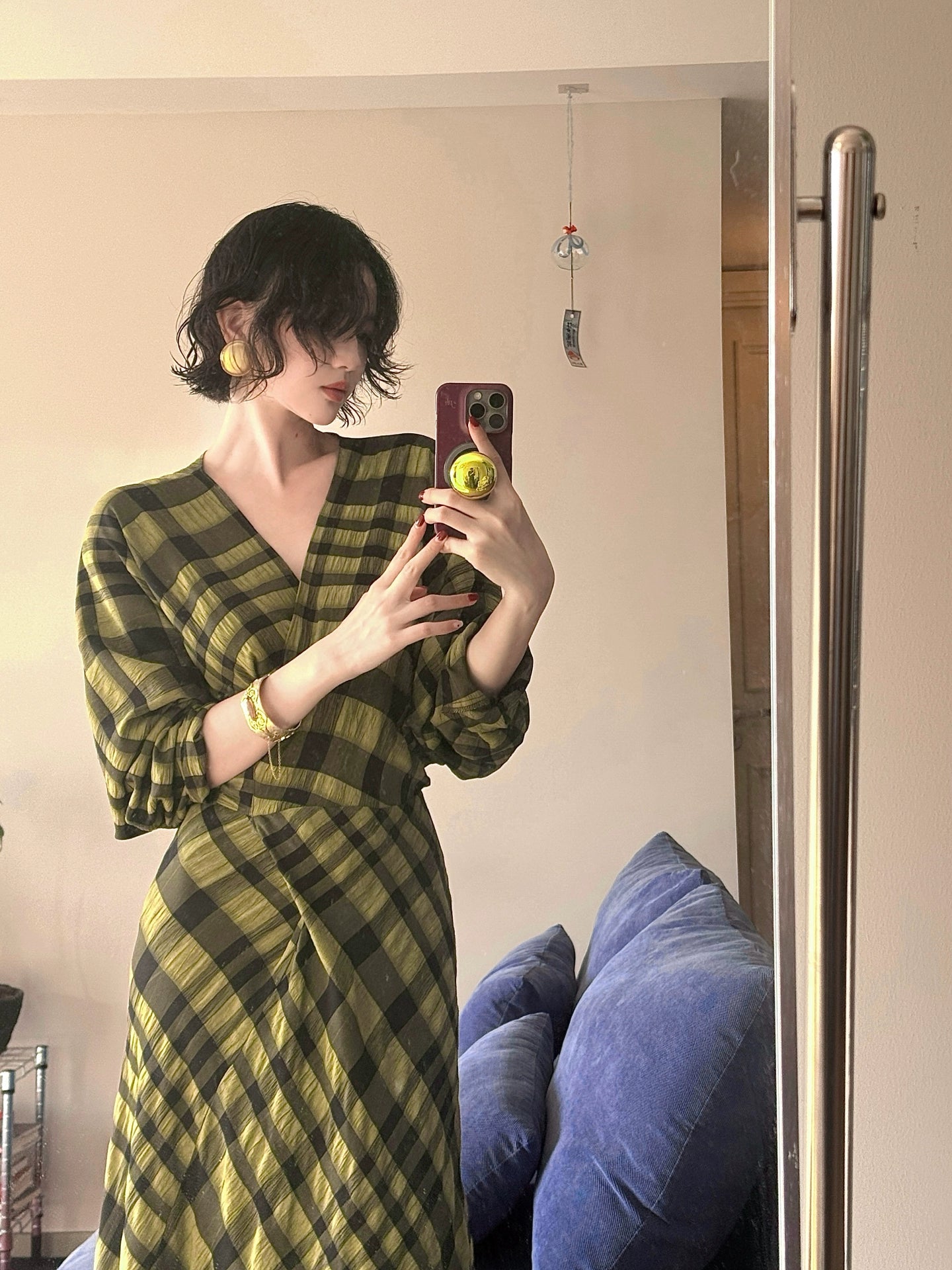 Morino Plaid Retro Dress with Inner Layer – Wine Afternoon 2025 Collection