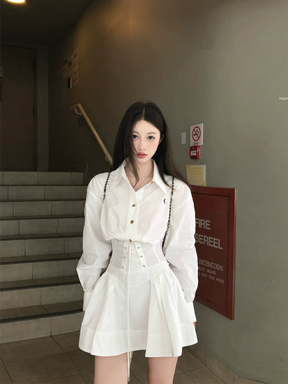 [Empress Dowager's Collection] French Shirt Dress - High-End Waist-Cinching White Dress for Autumn