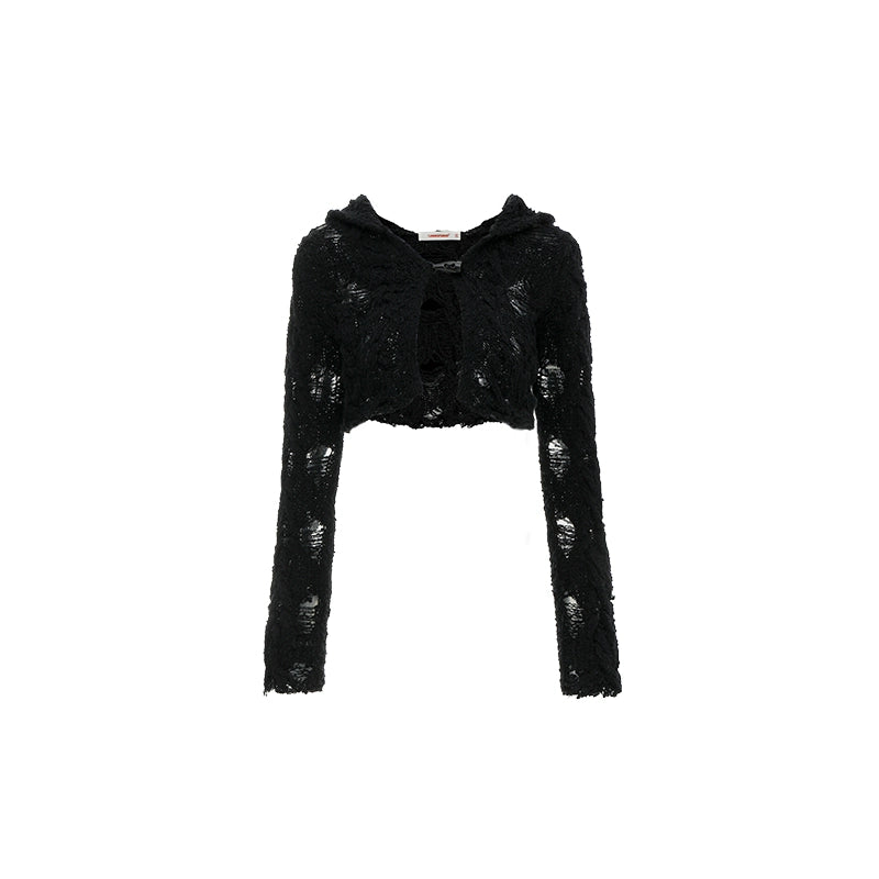 Cutout Hooded Knit Cardigan – Slim Fit Long Sleeve Jacket with Cinched Waist