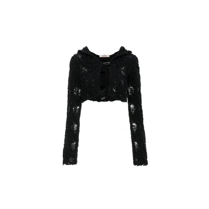 Cutout Hooded Knit Cardigan – Slim Fit Long Sleeve Jacket with Cinched Waist