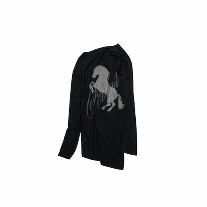 Knight Horse Rhinestone Off-Shoulder Top