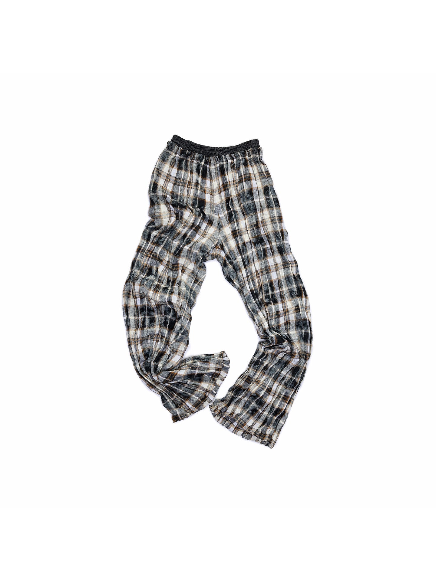 Plaid Ruched Waist Wide-Leg Cargo Pants