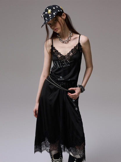 Satin Lace Panel Slip Dress
