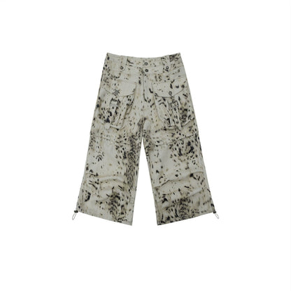 Leopard Print Work Pants | Loose Two-in-One Shorts and Cropped Pants