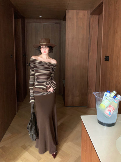 High-Waisted Mermaid Midi Skirt – Hong Kong Retro Autumn/Winter Elegance