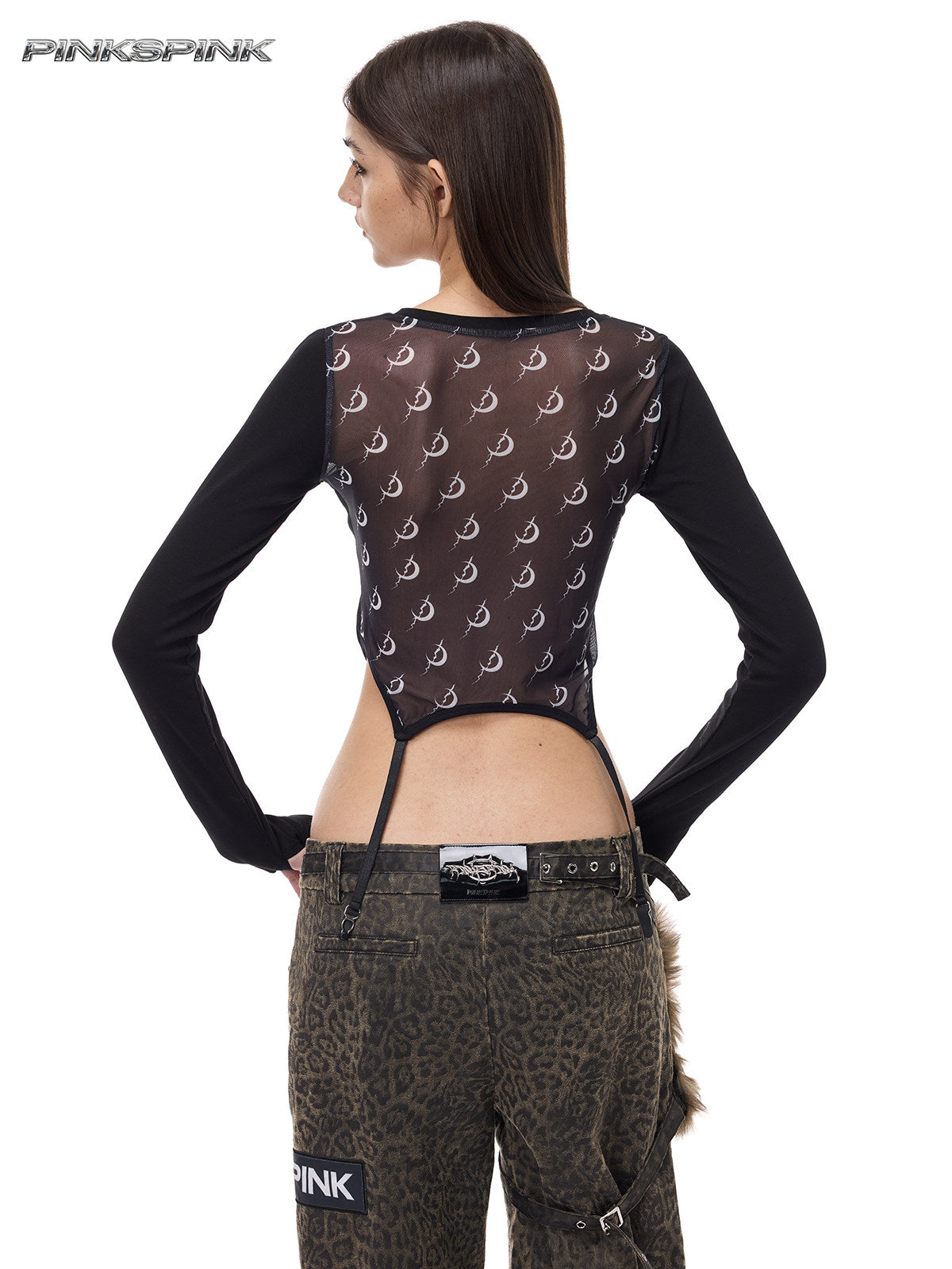 Electric Moon Patchwork Mesh Punk Y2K Base Layer Tee