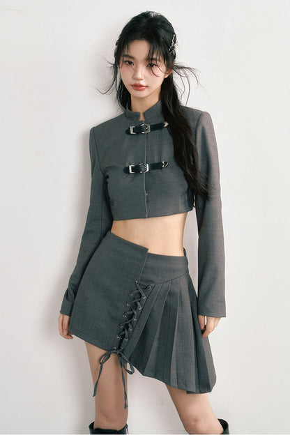 Grey Leather Buckle Two-Piece