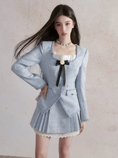 Monet Blue Fragrant Short Coat Skirt Set