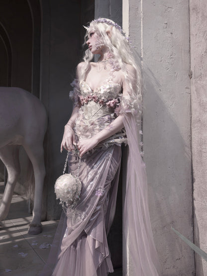 Silver Fairy Armor Dress Set | Elfcore Sparkle Fishtail Ensemble