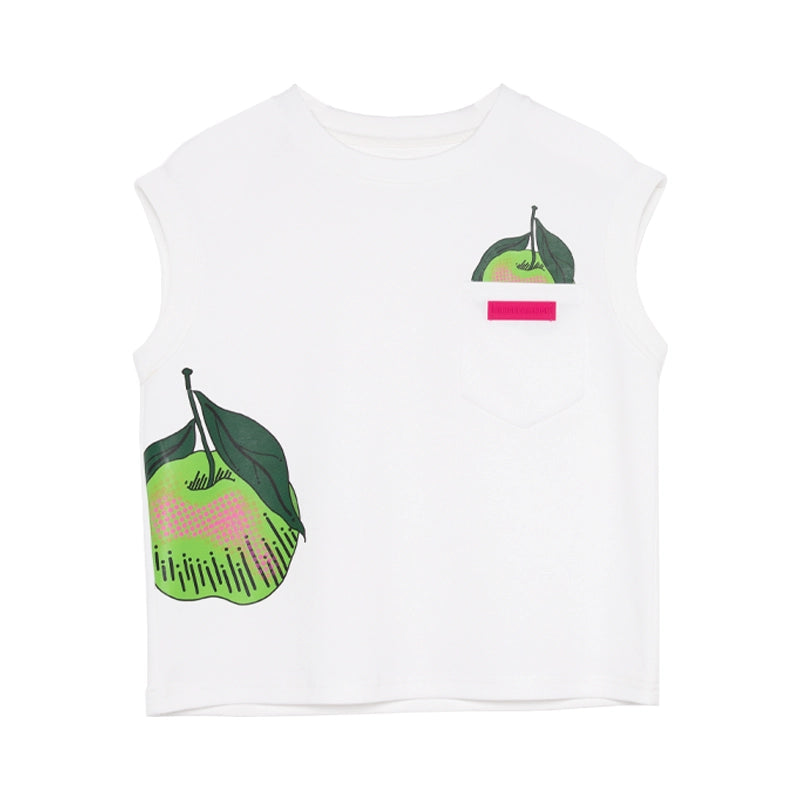Camiseta blanca estampada de manzana verde