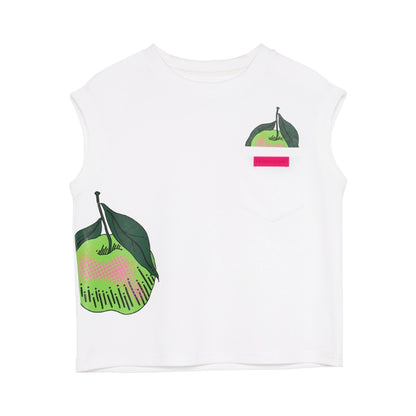 Green Apple Print White Tank Top