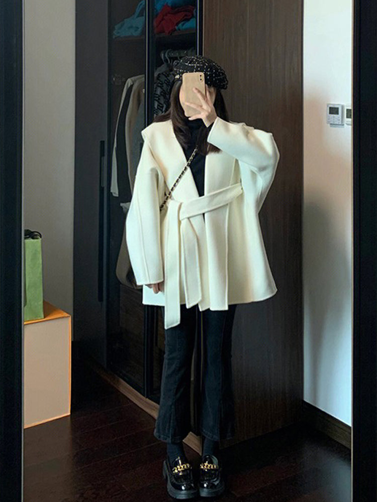 White Cape Woolen Coat