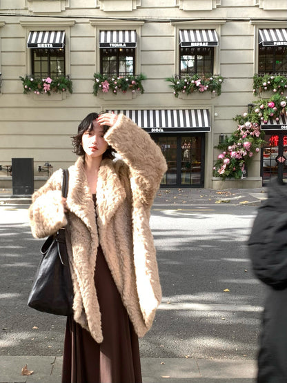 Cloudy Cotton Mid-Length Faux Shearling Coat
