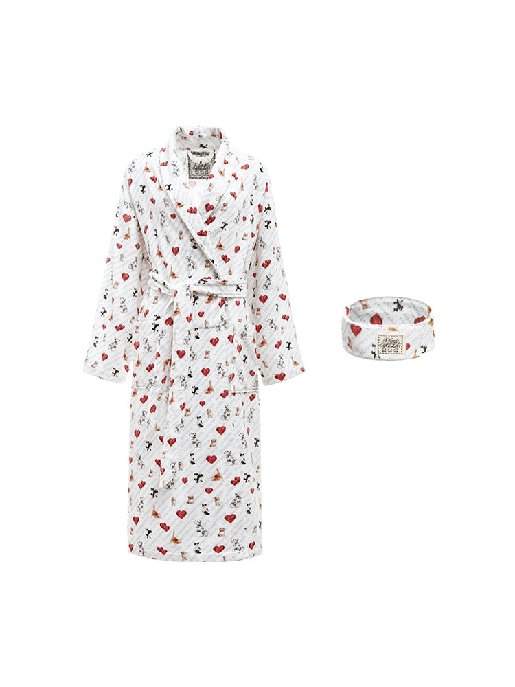 Dog and Cat Print Knit Bathrobe Set – Cozy Animal-Themed Loungewear