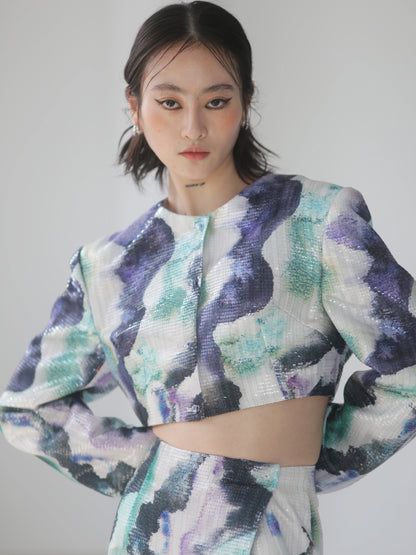 Watercolor Halo Dye Printed Sequin Jacket