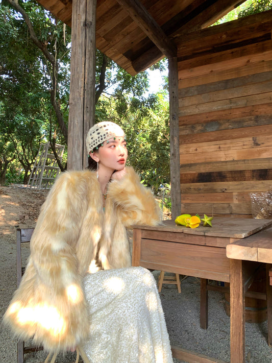 Warm Sunshine Luxe Long Eco Fur Coat