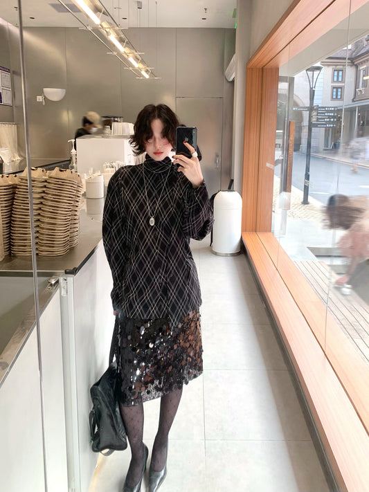 Wine Afternoon Plaid Turtleneck Knit Top – Hong Kong Retro Autumn Statement