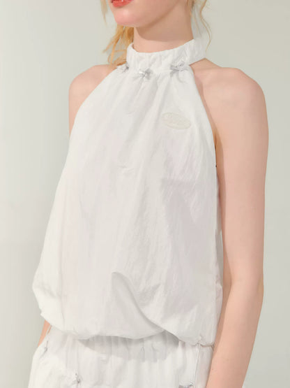 Bow Drawstring Sleeveless Top | Quick-Drying White Strap Design for Summer