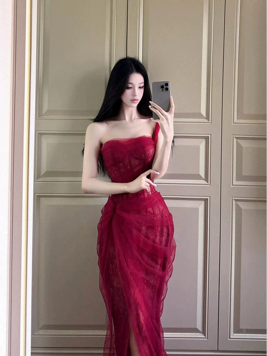 White French Bandeau Dresses – High-End Light Luxury Celebrity Birthday Style