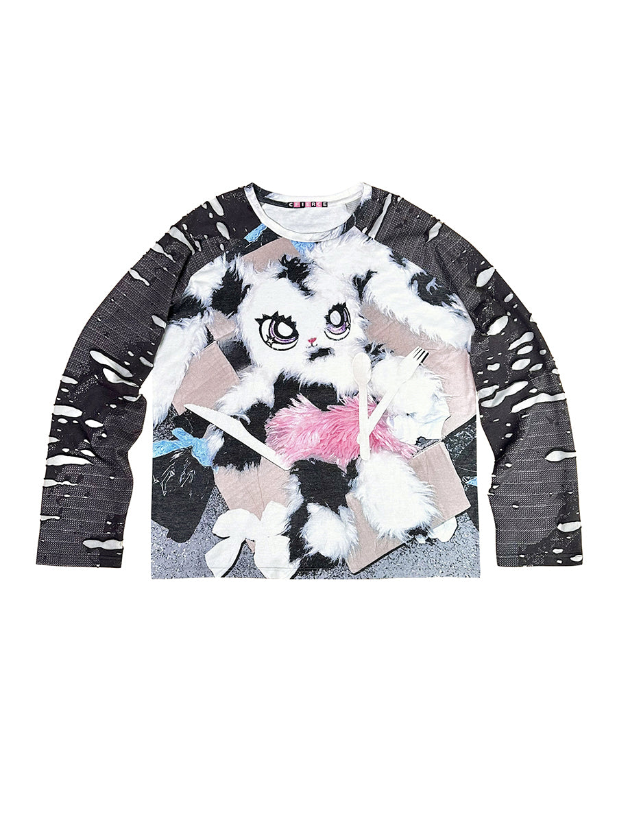 Abandoned Bunny Print Raglan Sleeve Top