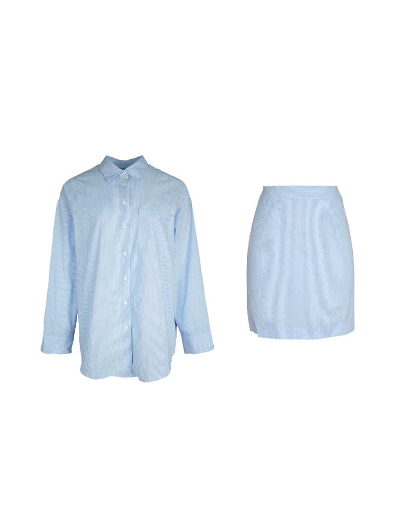 Loose Shirt Jacket & Skirt Set