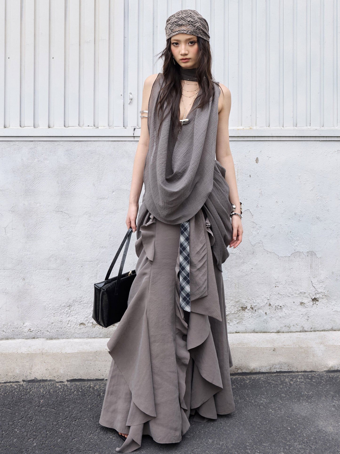 Distressed Tie-Waist Maxi Skirt | Urban Artist Long Skirt