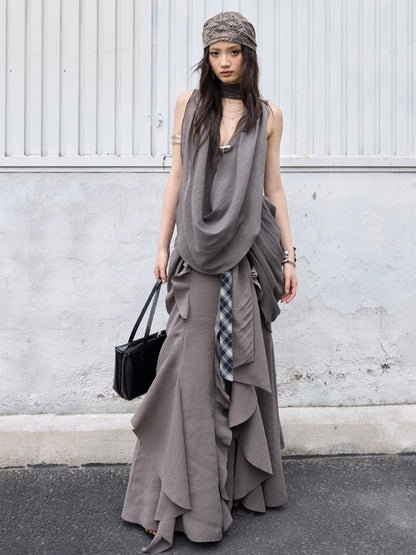 Distressed Tie-Waist Maxi Skirt | Urban Artist Long Skirt