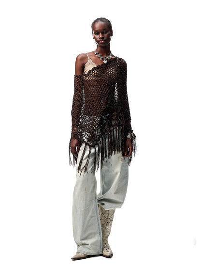 Handmade Crochet Tassel Shawl – Multi-Wear Boho Beach Cover-Up