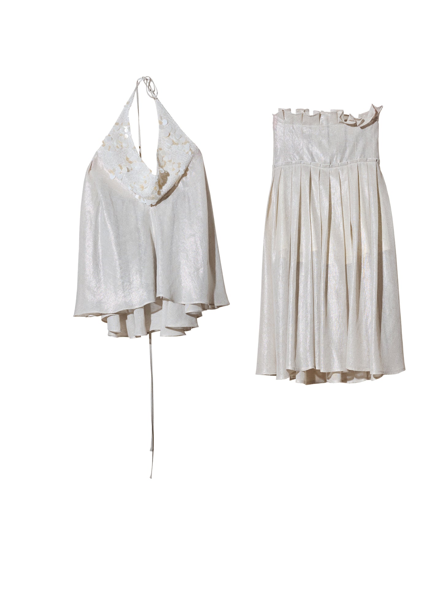 Sequined Halter Fairy Dress | Soft White Romantic Two-Piece