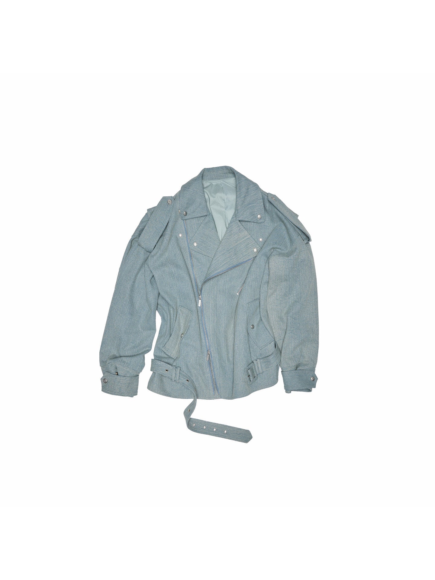 Washed Denim Biker Jacket