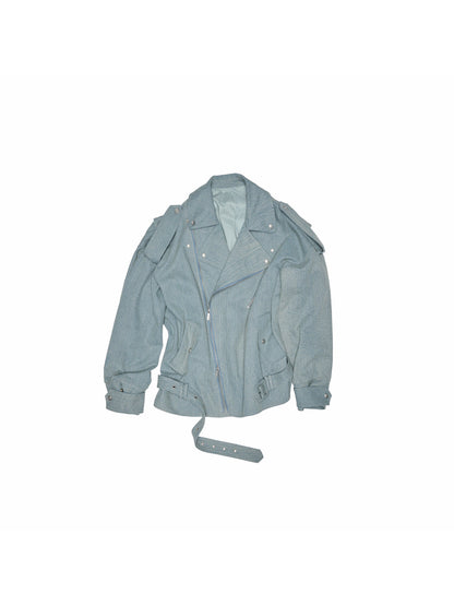 Washed Denim Biker Jacket