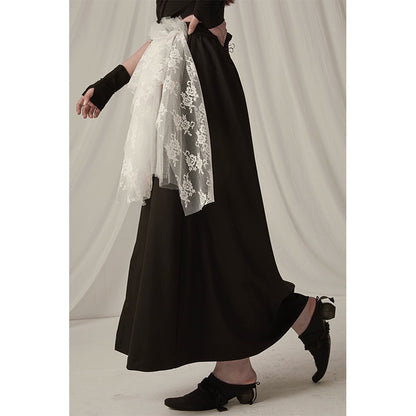 Lace Spliced Black A-line Skirt