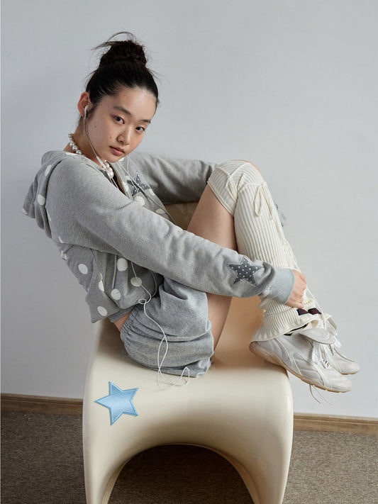 Polka Dot Patchwork Cropped Hoodie