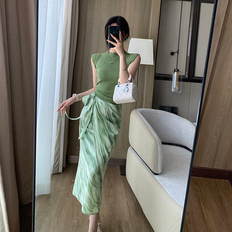 Green Half-Skirt 2023 Autumn