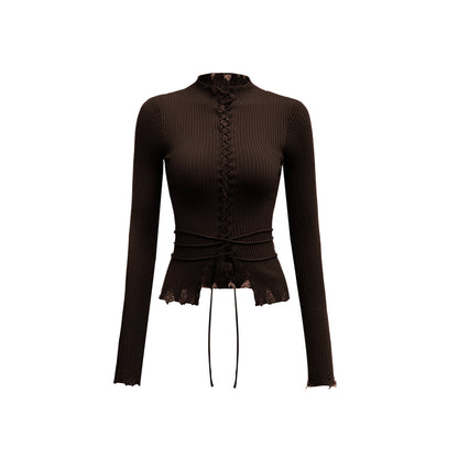 Cut-Out Strappy Turtleneck Base Layer – Slim Long Sleeve Top