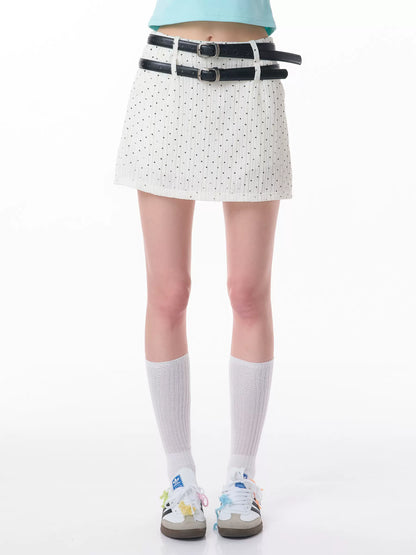 White Polka Dot A-Line Skirt | High Waist Slim Fit Summer Retro Design