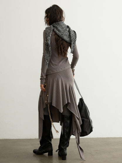 Pleated Patchwork Midi Skirt | Sculptural Button Detail Skirt