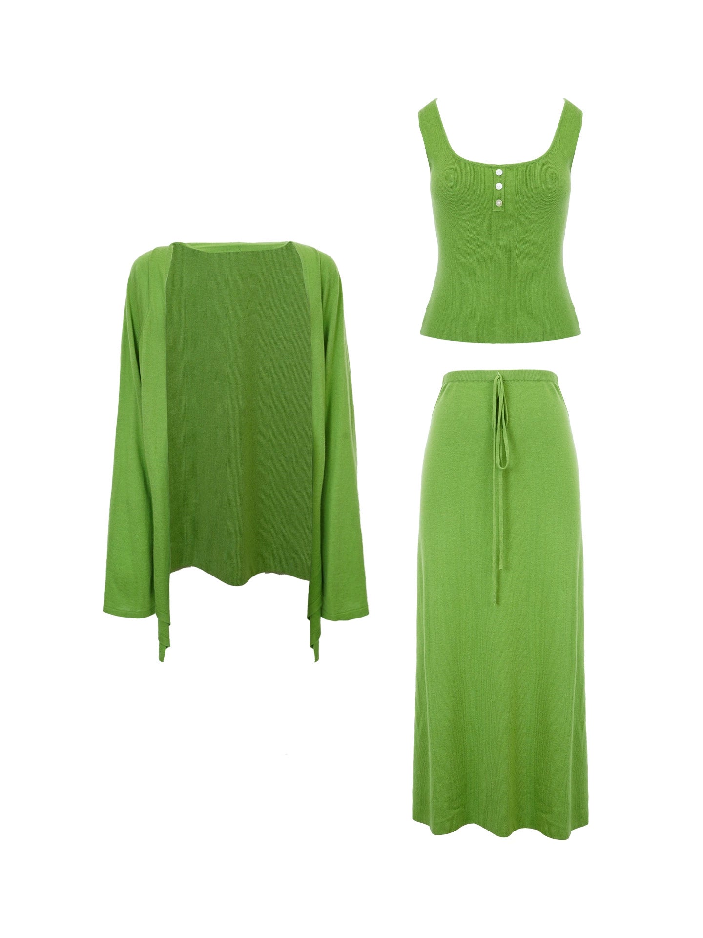 Qingman Knit Cardigan, Camisole & Skirt Three-Piece Set – Hong Kong Retro