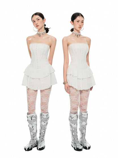 Herringbone Cotton Dress with Skirt – Double Jacquard Elegance