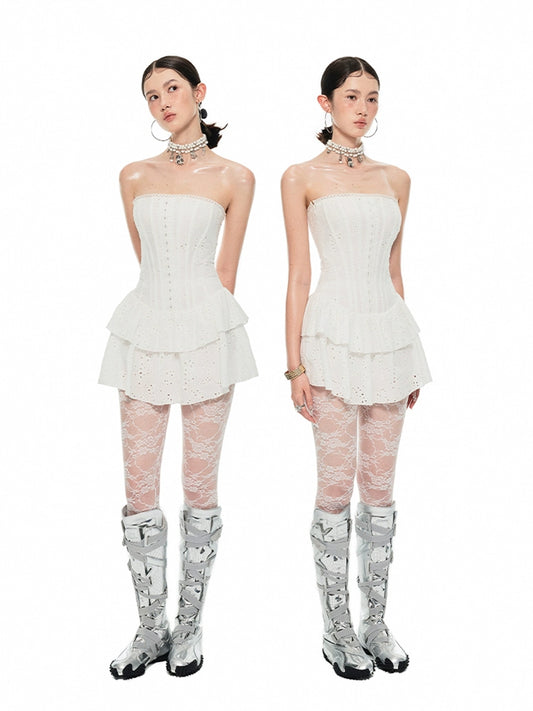 Herringbone Cotton Dress with Skirt – Double Jacquard Elegance