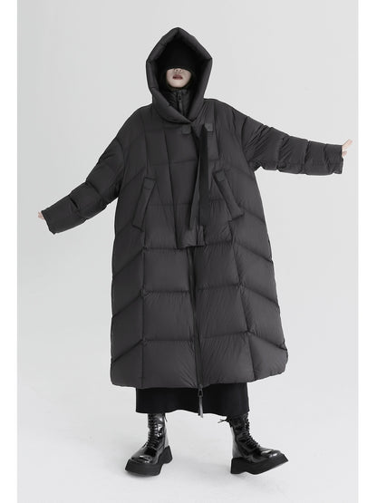 Loose Silhouette 90% White Goose Down Jacket (Mid-Length Style)