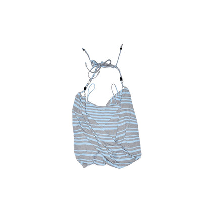 Beaded Halterneck Camisole – Contrast Stripe Fake Two-Piece Crop Top