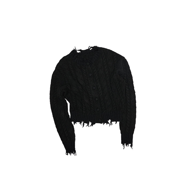 Velvet Cable Knit Set – Cardigan & Skirt with Slouchy Cutout