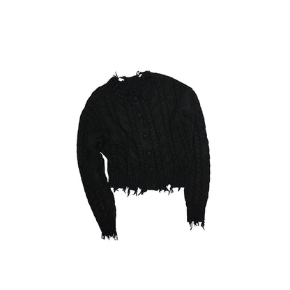 Velvet Cable Knit Set – Cardigan & Skirt with Slouchy Cutout