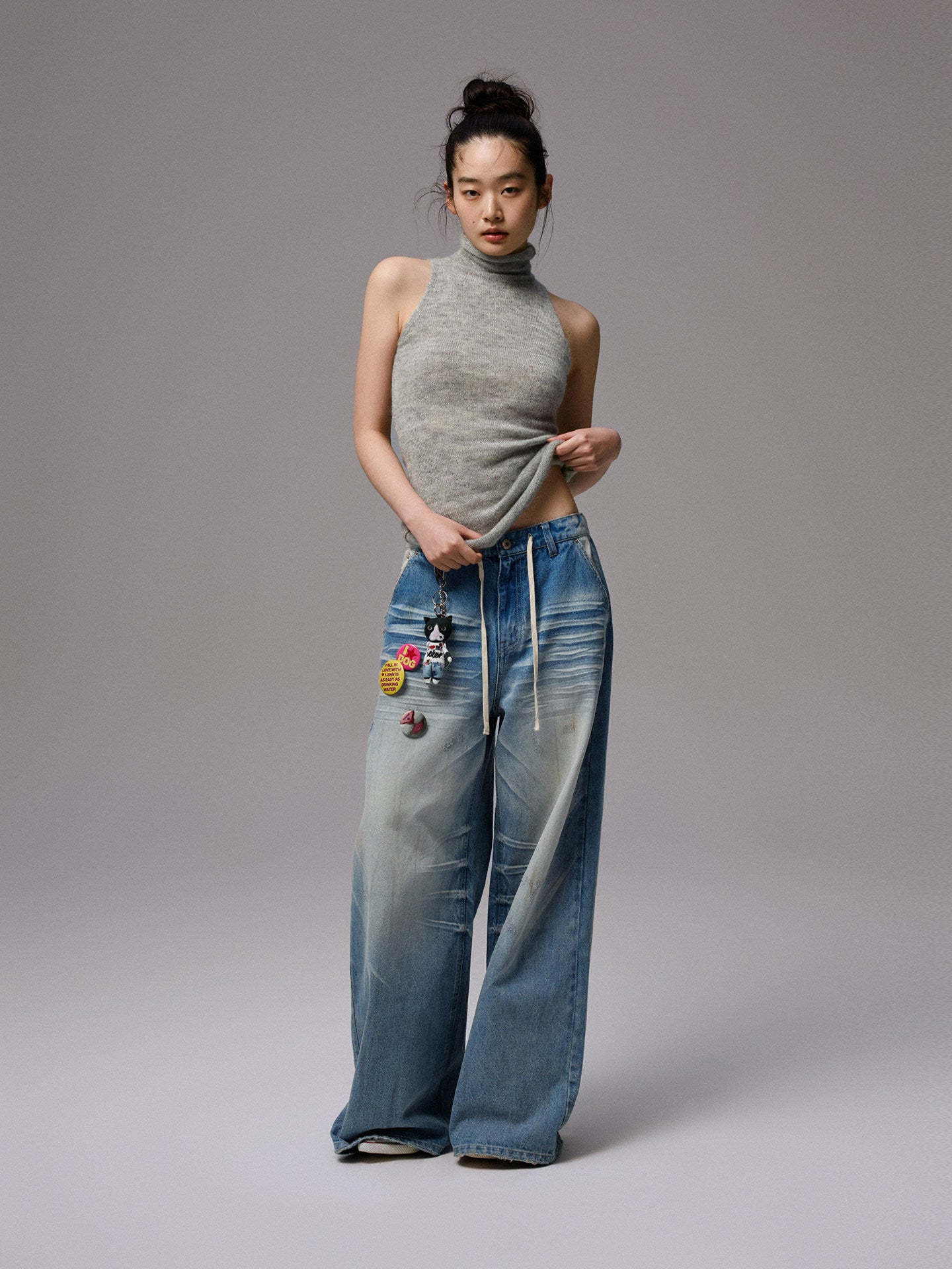 Mohair Sleeveless Turtleneck Knit Top