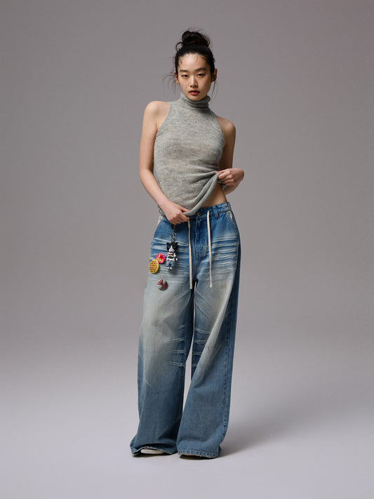 Mohair Sleeveless Turtleneck Knit Top
