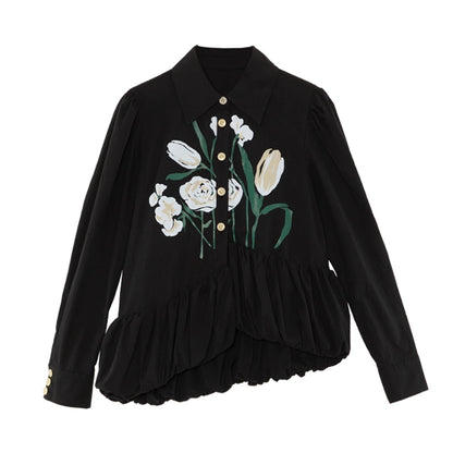 Girl's Tulip: Black Shirt & A-Line Skirt Set