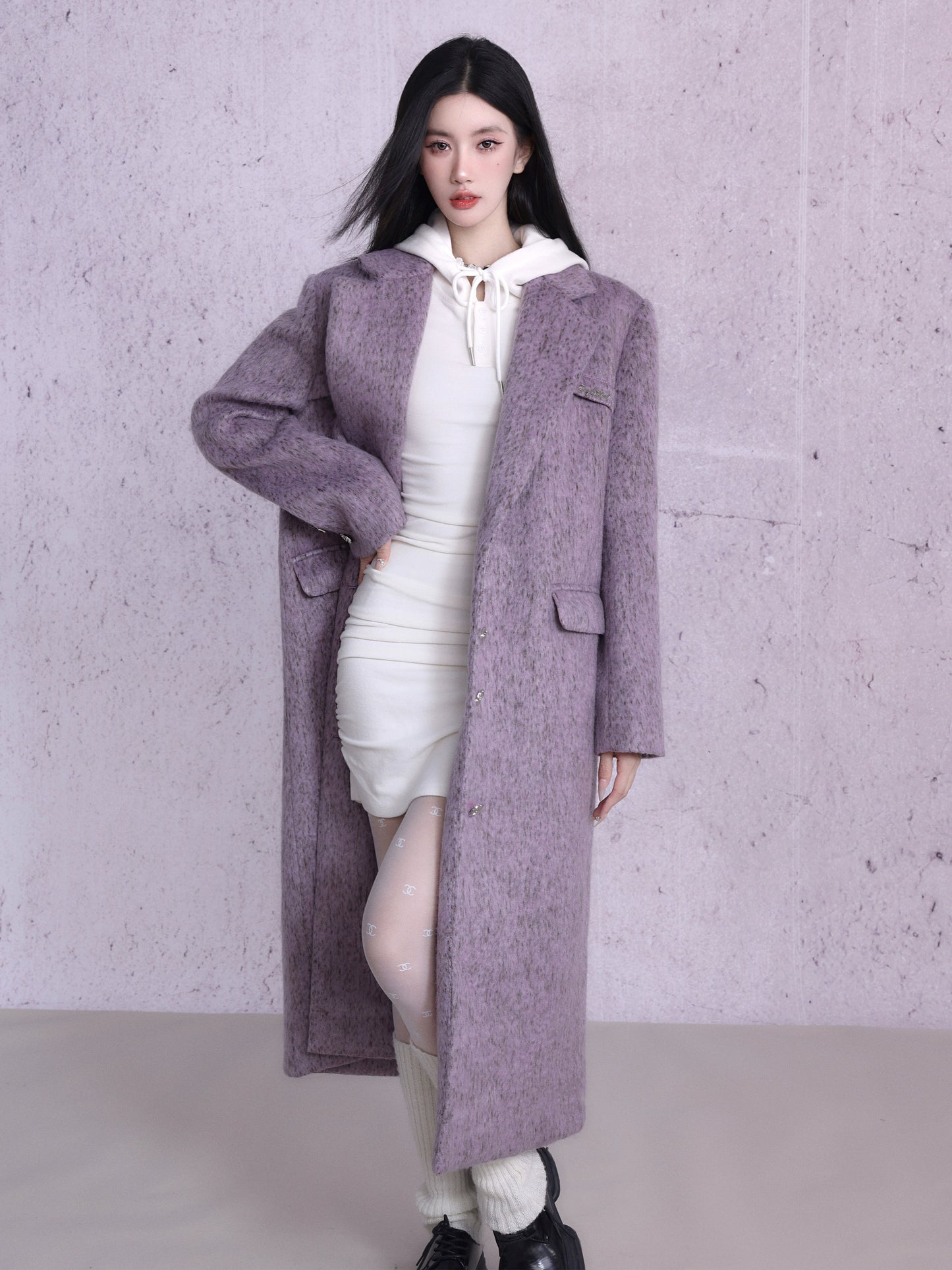 Cappotto lungo classico viola a forma di H