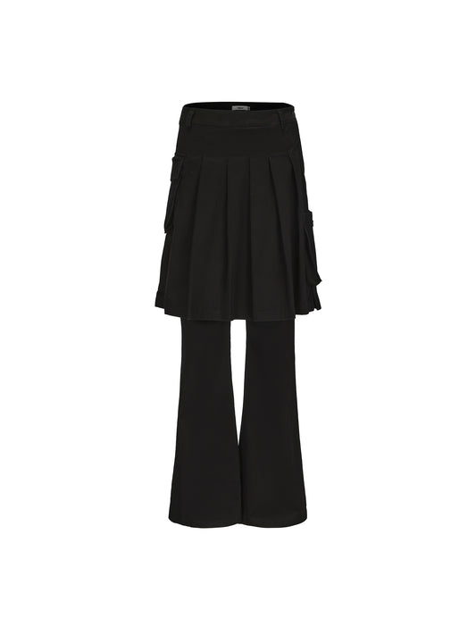 Flattering Silhouette | Faux Two-Piece Pleated Flare Skirt Pants