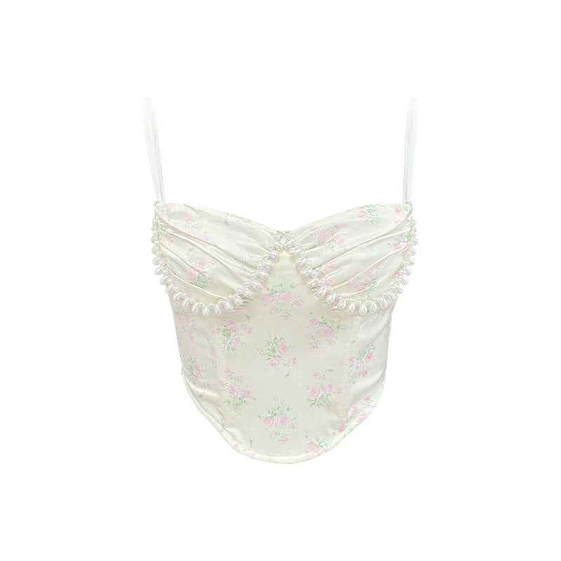 Ensemble de jupe de corset floral rose